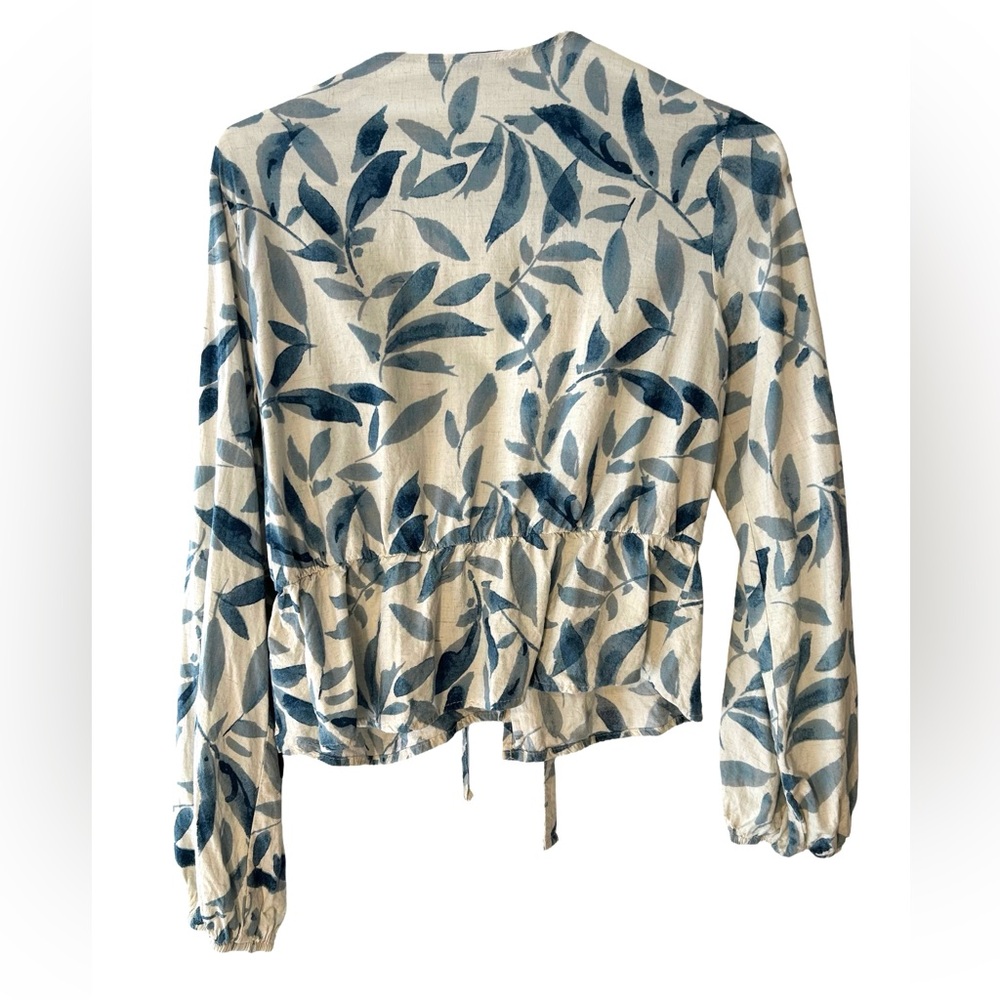 Final Touch Green Leaf Pattern Front Tie Blouse - image 2